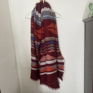 Old Navy Plaid Large Shawl Scarf w/Fringe Soft Wrap 72”x40” Blue/maroon/orange